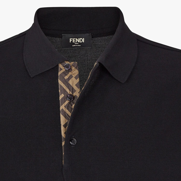 Shop FENDI Kemeja Polo Hitam Embossed Solid FY0985AAONF0QA1