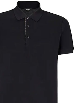 FENDI Black Embossed Solid Polo Shirt FY0985AAONF0QA1 Cheap FENDI Black Embossed Solid Polo Shirt FY0985AAONF0QA1