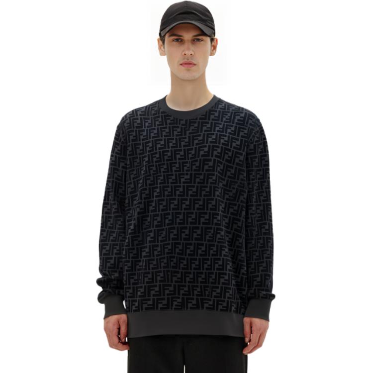 Sizing 芬迪黑色满印标志长袖卫衣 FY1077AFRJF0ABB