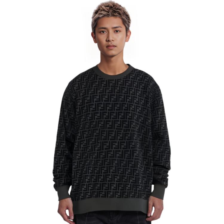 Cheap 芬迪黑色满印标志长袖卫衣 FY1077AFRJF0ABB