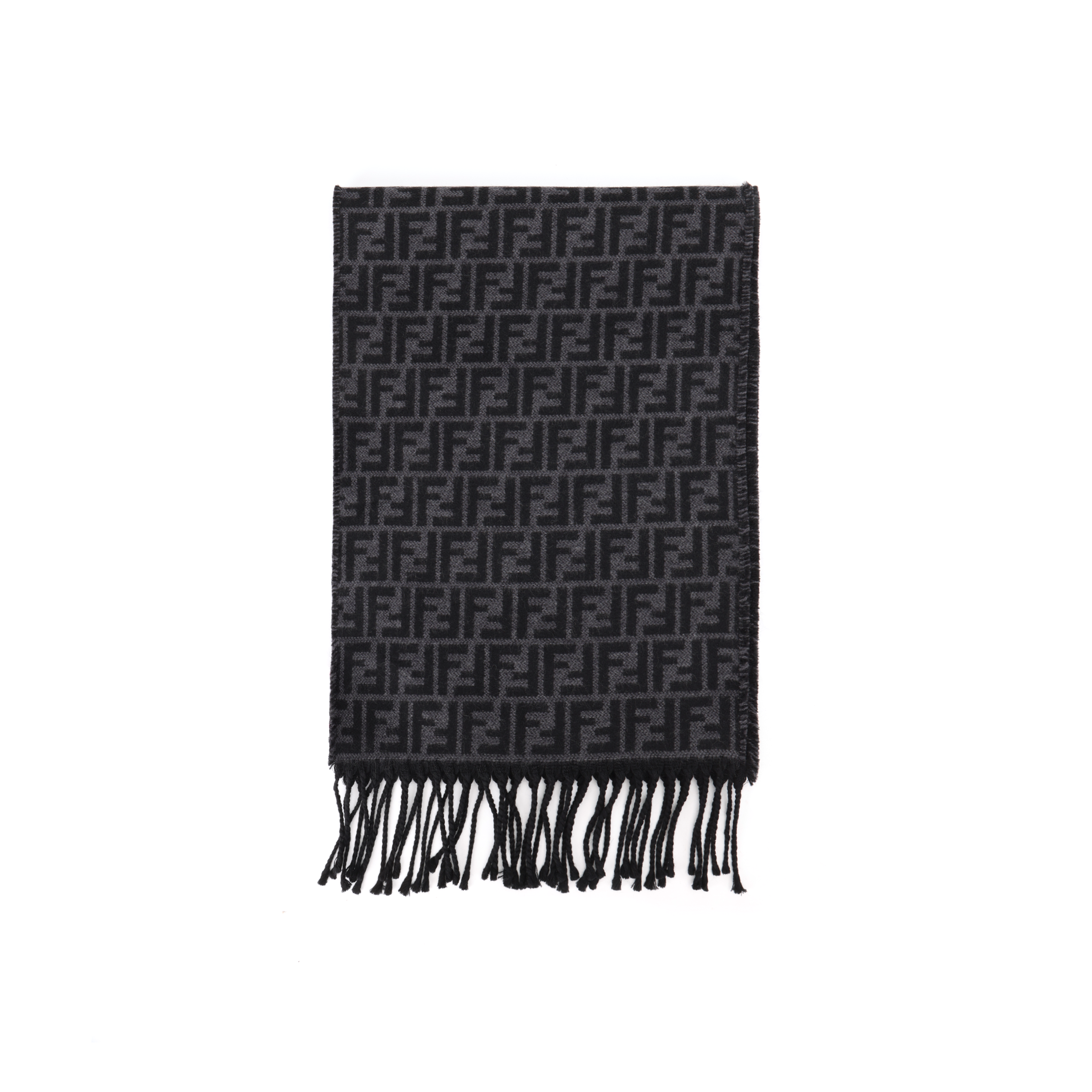 Fendi Black/Grey Logo Fringe Knit Scarf FXS366A4Z4F0RP3