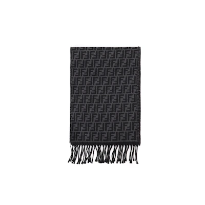 Fendi Black/Grey Logo Fringe Knit Scarf FXS366A4Z4F0RP3