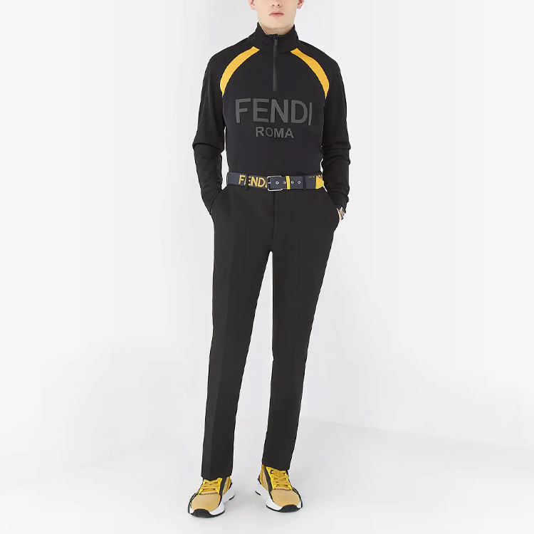 Shop フェンディ ブラック ハーフジップ ロゴ スウェットシャツジャケット. FAF599AECPF0GME