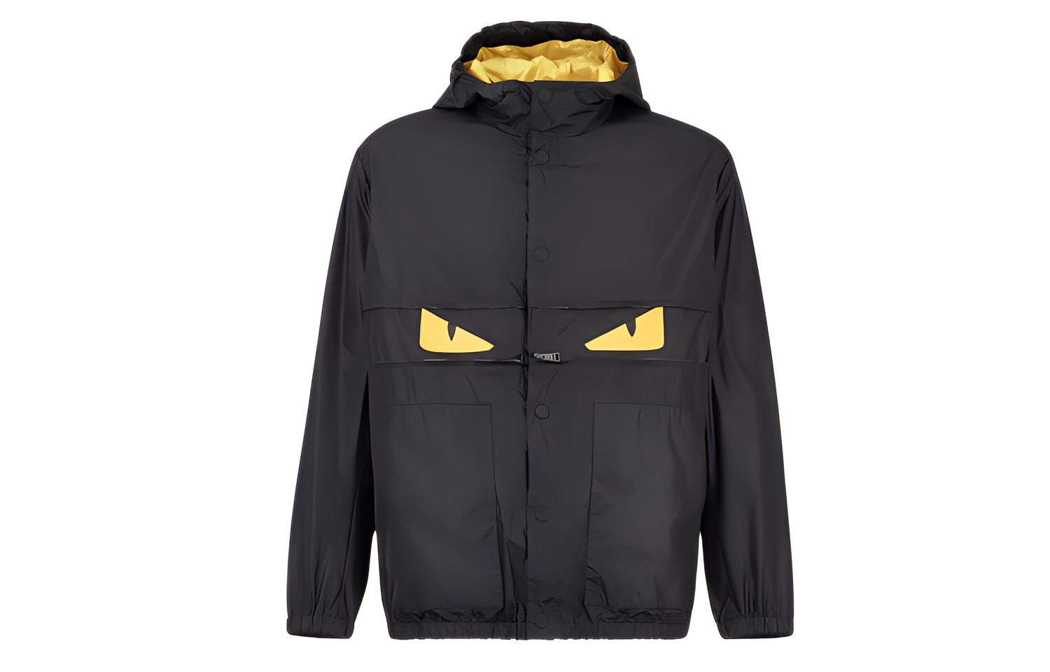 Fendi Black Hooded Jacket with Monster Eye Design FW0627ACC4F0QA1
