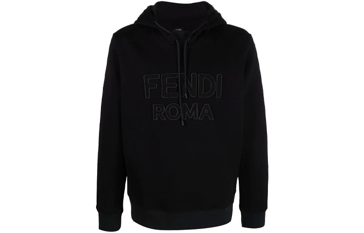 Fendi Black Hoodie with Logo Patch Design FY1097AI01F0QA1
