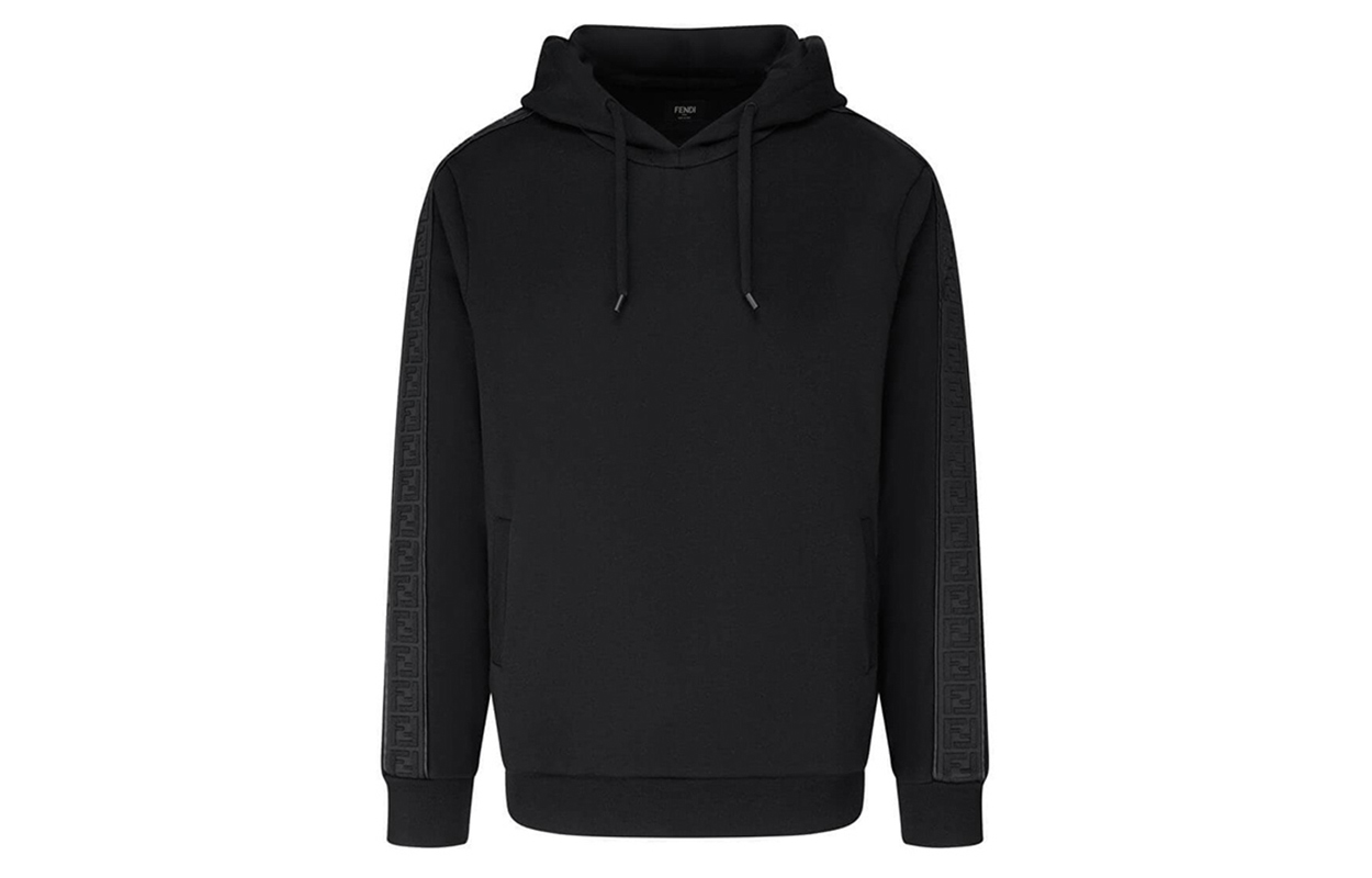 FENDI Black Hoodie with Side Logo Print. FY0981A2F1F0QA1