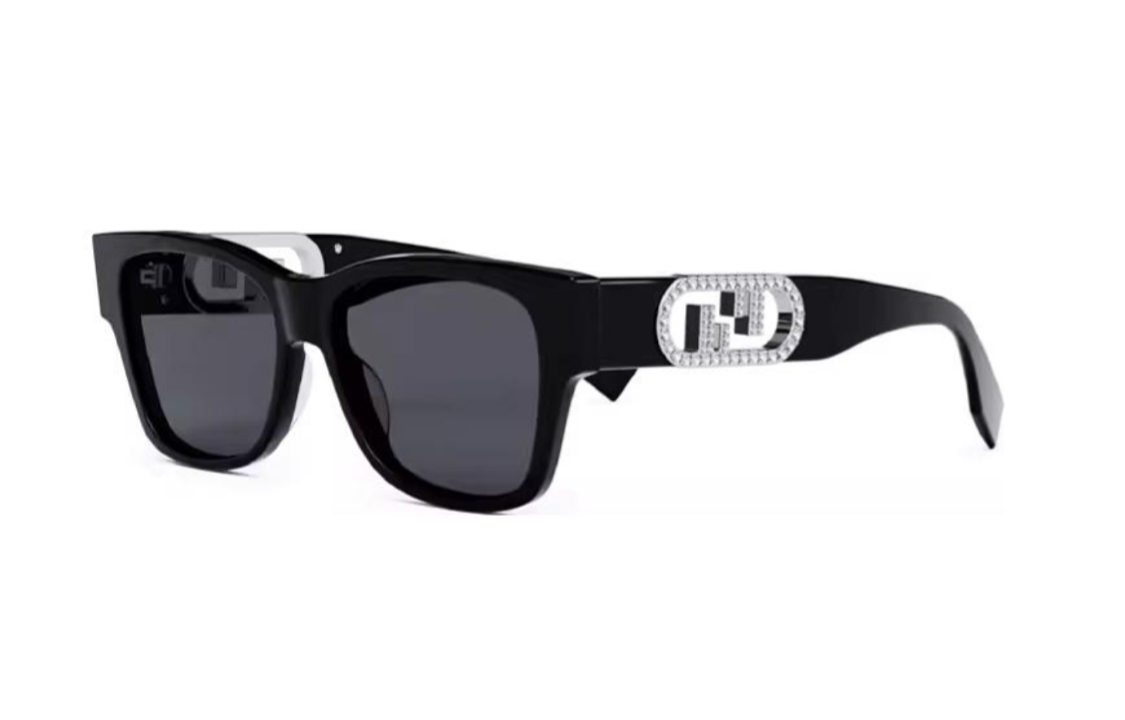 FENDI Black Irregular Sunglasses with Logo Temples Unisex Couple Style. 40081F-01A-57