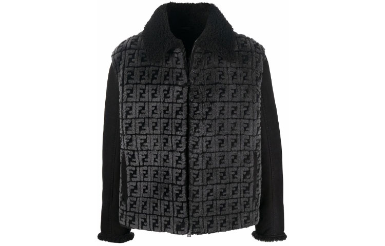Fendi Black Jacket with F-Pattern Print and Long Sleeves FM0172AGUIF0GME