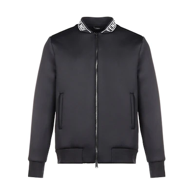 Fendi Black Jacket with Logo Lettering on Collar FW0833ACN5F0QA1