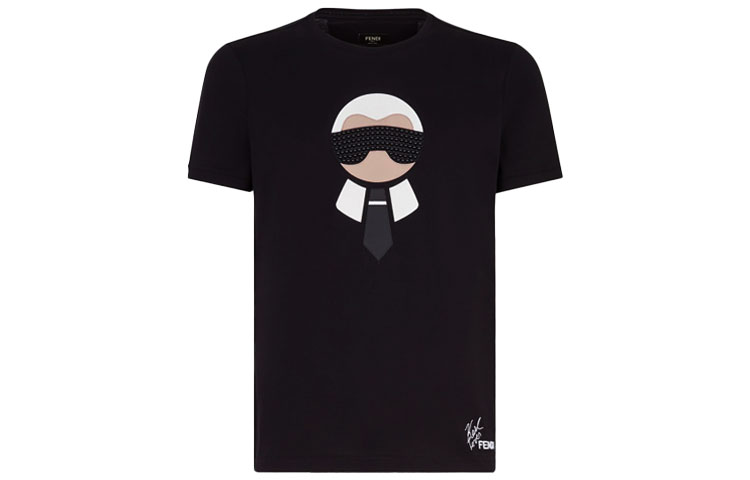 FENDI Black Karl Lagerfeld Cartoon Rhinestone Graphic T-Shirt FY0682O9KF0QA1