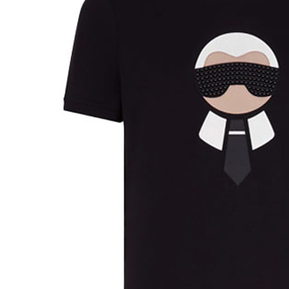 Sizing FENDI 黑色卡尔·拉格斐卡通水钻图案T恤 FY0682O9KF0QA1