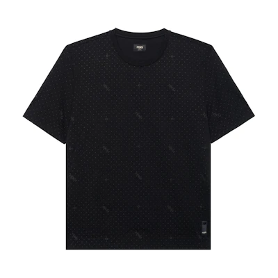 FENDI Black Knitted Logo Loose Fit Crewneck T-Shirt. FY0936AH0JF0QA1