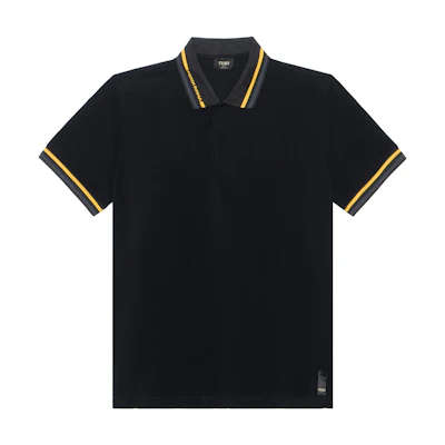 FENDI Black Logo Print Colorblock Polo Shirt. FY0985AHC1F0QA1