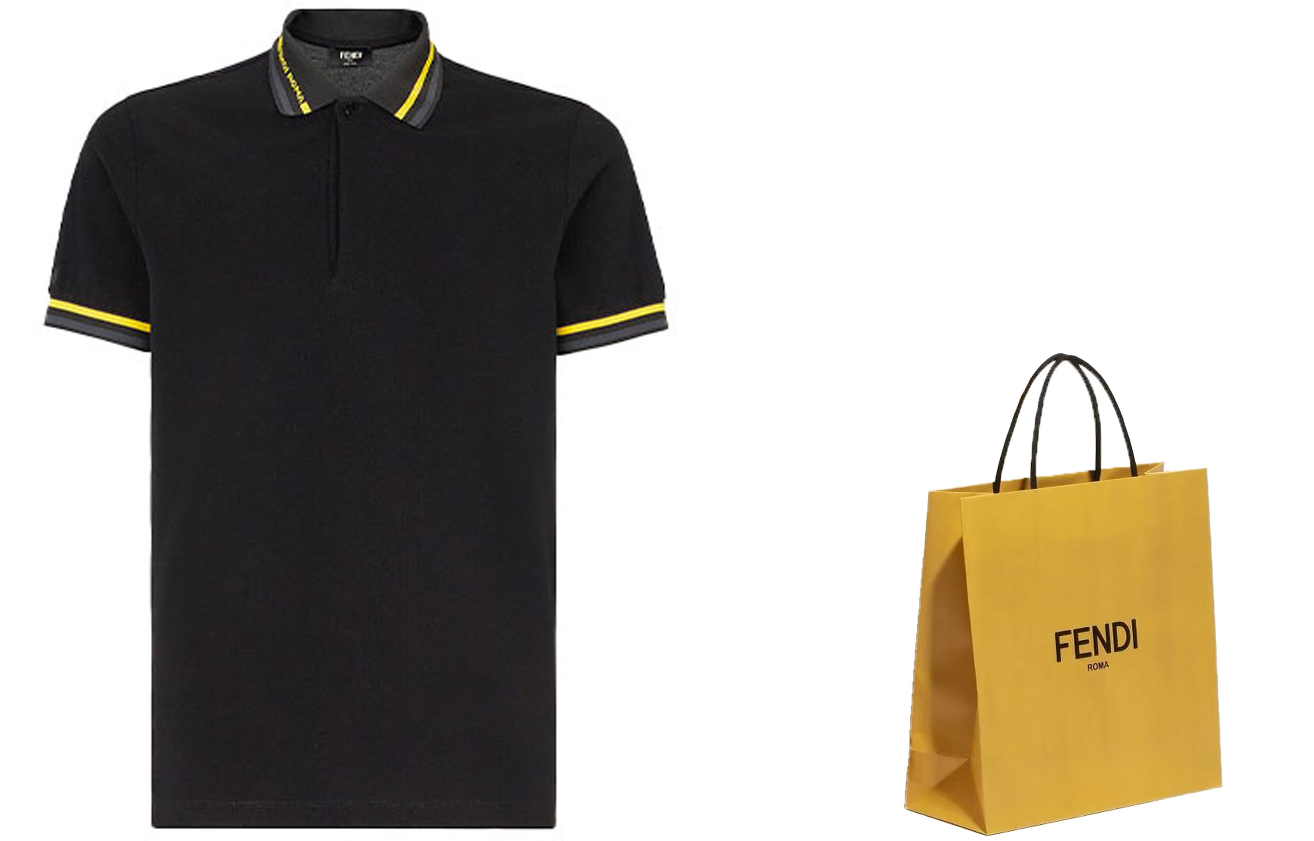 Shop Camiseta Polo Colorblock con Logo Negro FENDI. FY0985AHC1F0QA1