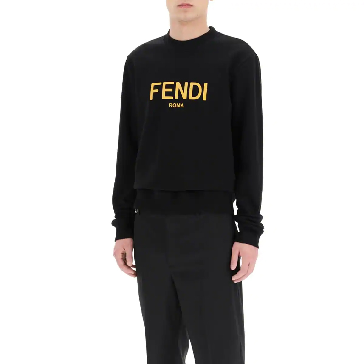 Shop Fendi 黑色LOGO印花圓領長袖衛衣 FY0178AE05F0QA1