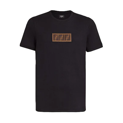FENDI Black Logo Print Crewneck Regular Fit T-Shirt FY0894A28UF0QA1