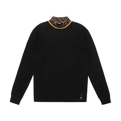 FENDI Black Logo Turtleneck Wool Sweater for Men FZZ411A4GCF0G8T