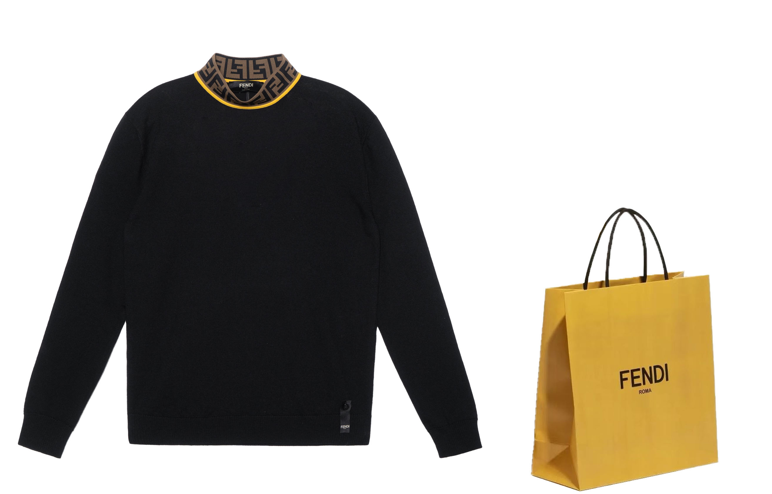 Shop 펜디 남성용 블랙 로고 터틀넥 울 스웨터 FZZ411A4GCF0G8T