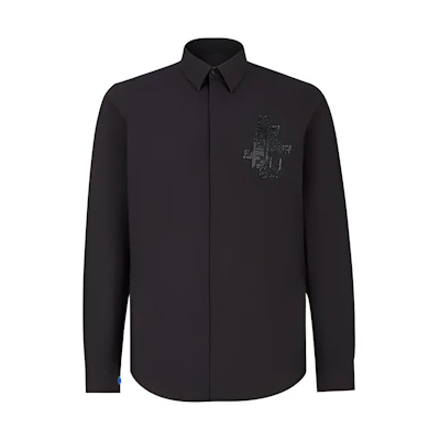 FENDI Black Long Sleeve Shirt with Letter Print and Pointed Collar FS0703ACKPF0QA1