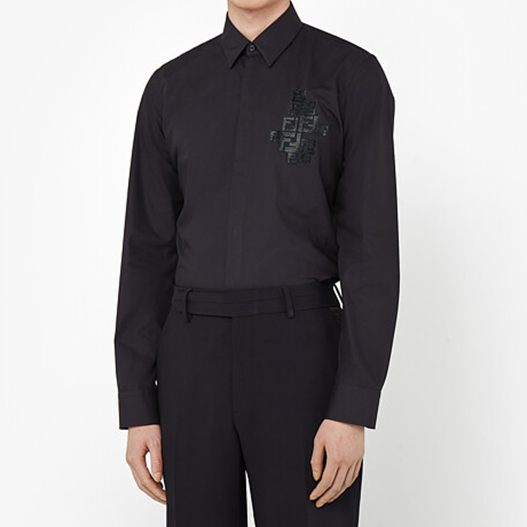 FENDI Black Long Sleeve Shirt with Letter Print and Pointed Collar FS0703ACKPF0QA1 圖 4