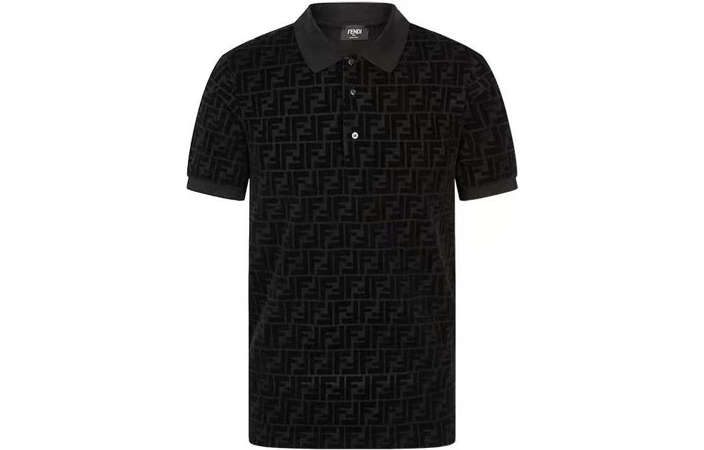 FENDI Black Monogram Logo Short Sleeve Polo Shirt for Men. FY0985A7D5F0ABB