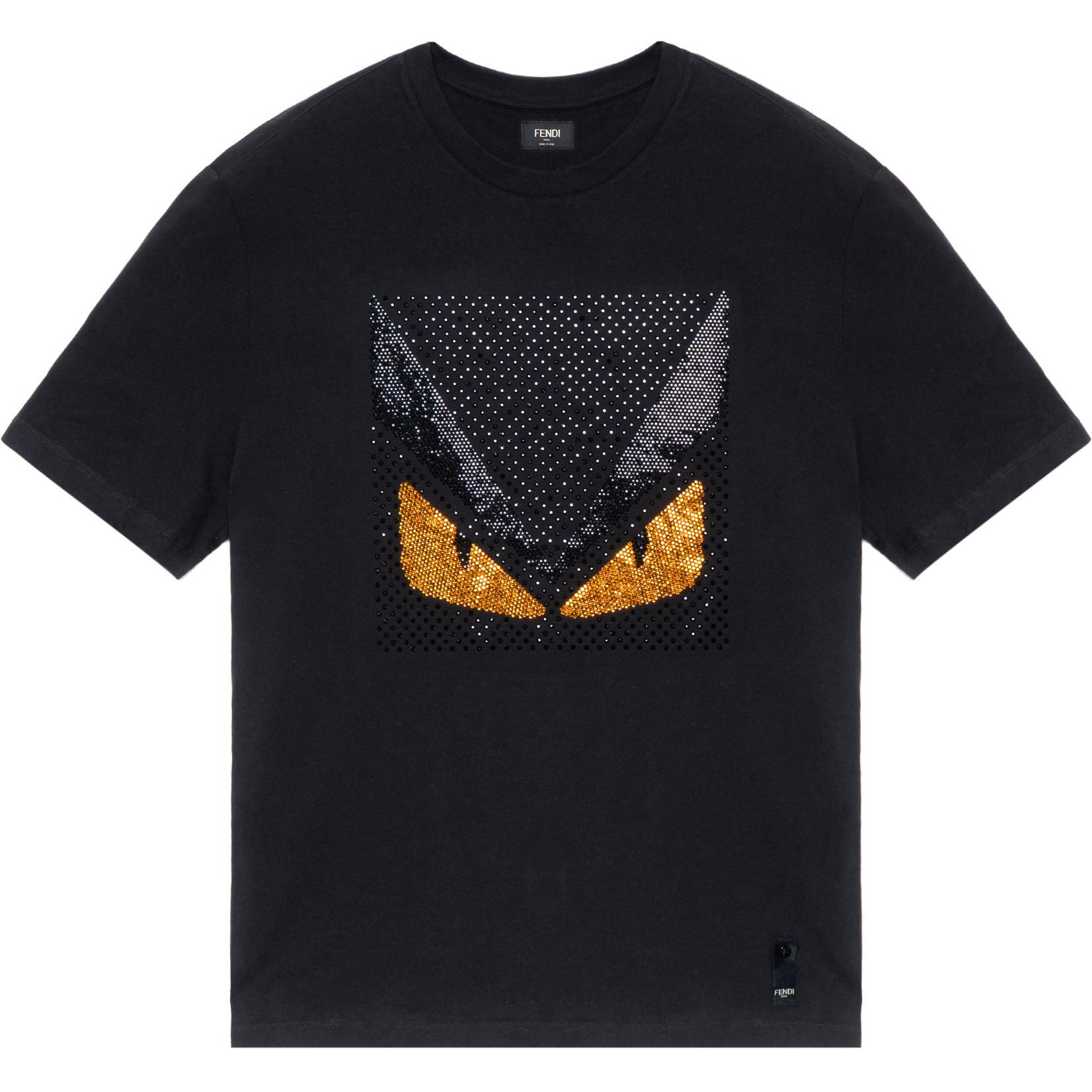 FENDI Black Monster Eyes Embroidered Cotton T-Shirt FY06261Z2F0QA1