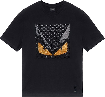 FENDI Black Monster Eyes Embroidered Cotton T-Shirt FY06261Z2F0QA1 Order FENDI Black Monster Eyes Embroidered Cotton T-Shirt FY06261Z2F0QA1