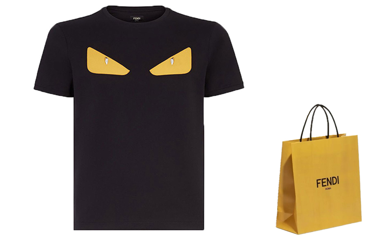 Shop フェンディ ブラック モンスターアイ グラフィック Tシャツ FY072294TF0QA1