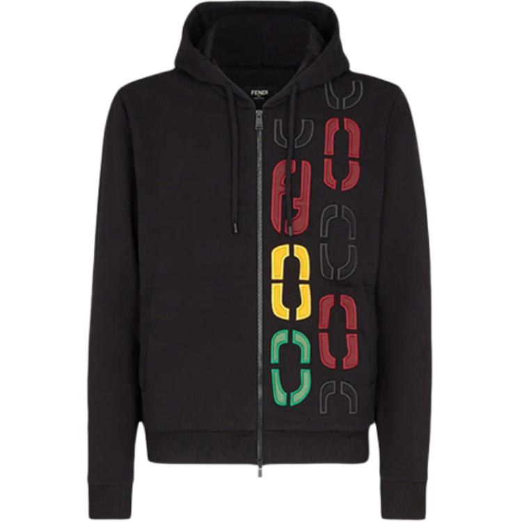 Buy FENDI 黑色印花連帽拉鍊長袖外套 FY0984ADVKF0QA1