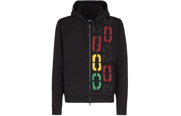 Order FENDI 黑色印花連帽拉鍊長袖外套 FY0984ADVKF0QA1