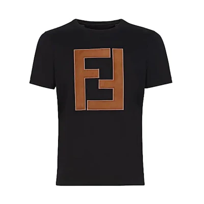 FENDI Black Short-Sleeve T-Shirt with Logo Print. FY0894A2BNF0QA1