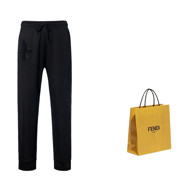 Shop FENDI Seluar Jogger Rajut Hitam dengan Tali Serut. FB0599ADGNF0QA1