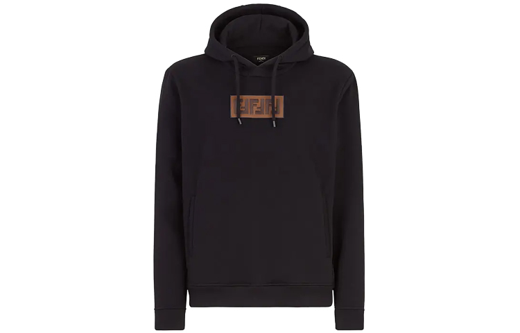 FENDI Black Solid Logo Embroidered Fleece Hoodie FY0870A1EIF0QA1