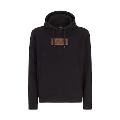 FENDI Black Solid Logo Embroidered Fleece Hoodie FY0870A1EIF0QA1