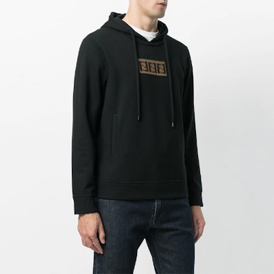 FENDI Black Solid Logo Embroidered Fleece Hoodie FY0870A1EIF0QA1 Details for FENDI Black Solid Logo Embroidered Fleece Hoodie FY0870A1EIF0QA1
