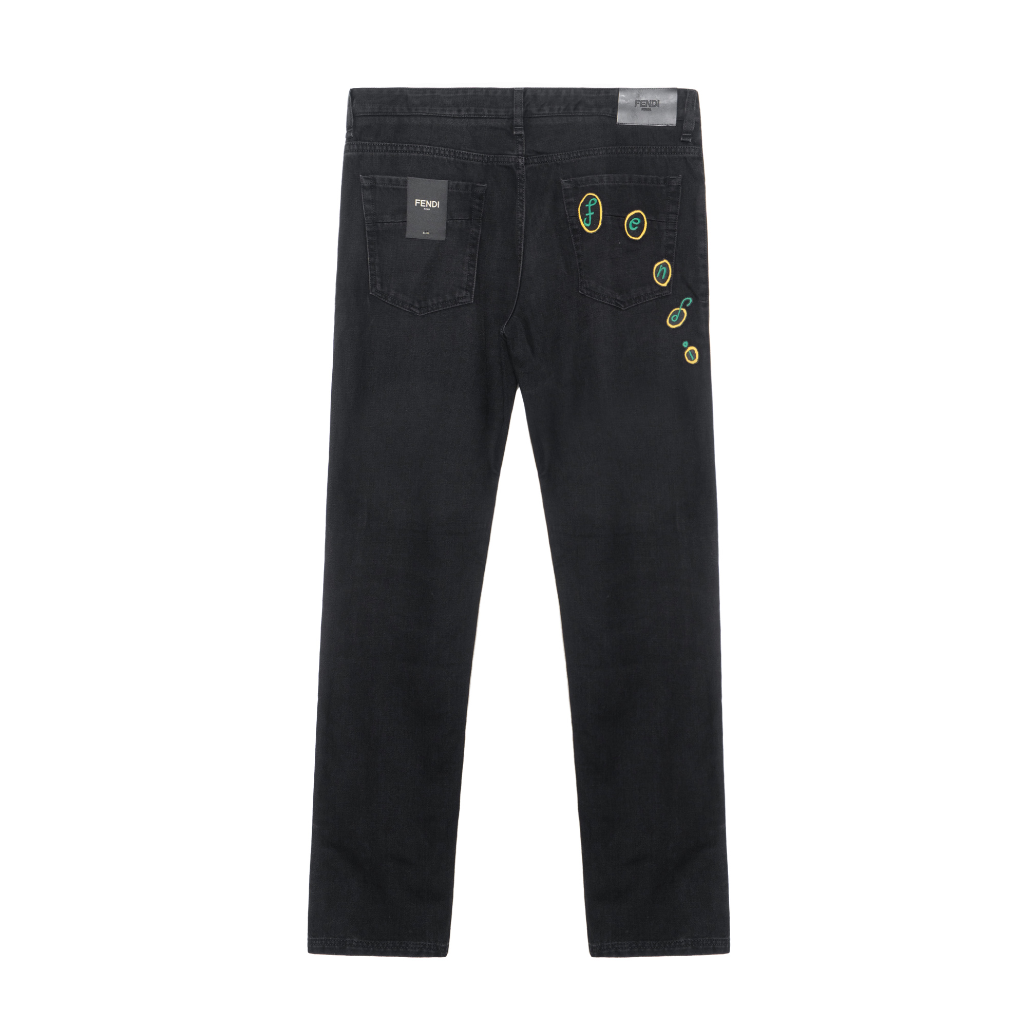 Lookbook FENDI Seluar Jeans Hitam Logo Potongan Lurus Mid-Rise FLP201AGZOF0QA1