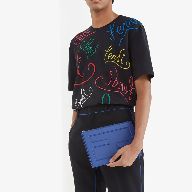 FENDI Black T-Shirt with Colorful Logo Graffiti Print Crewneck. FY0936AH0VF0BHU 圖 7