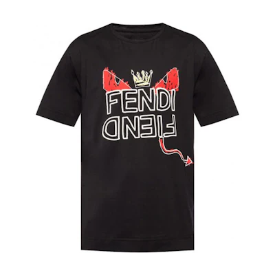 FENDI Black T-Shirt with Hand-Drawn Monster Logo Design FY0936A6ZOF0QA1