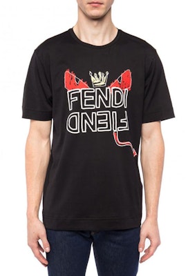 FENDI Black T-Shirt with Hand-Drawn Monster Logo Design FY0936A6ZOF0QA1 Shop FENDI Black T-Shirt with Hand-Drawn Monster Logo Design FY0936A6ZOF0QA1