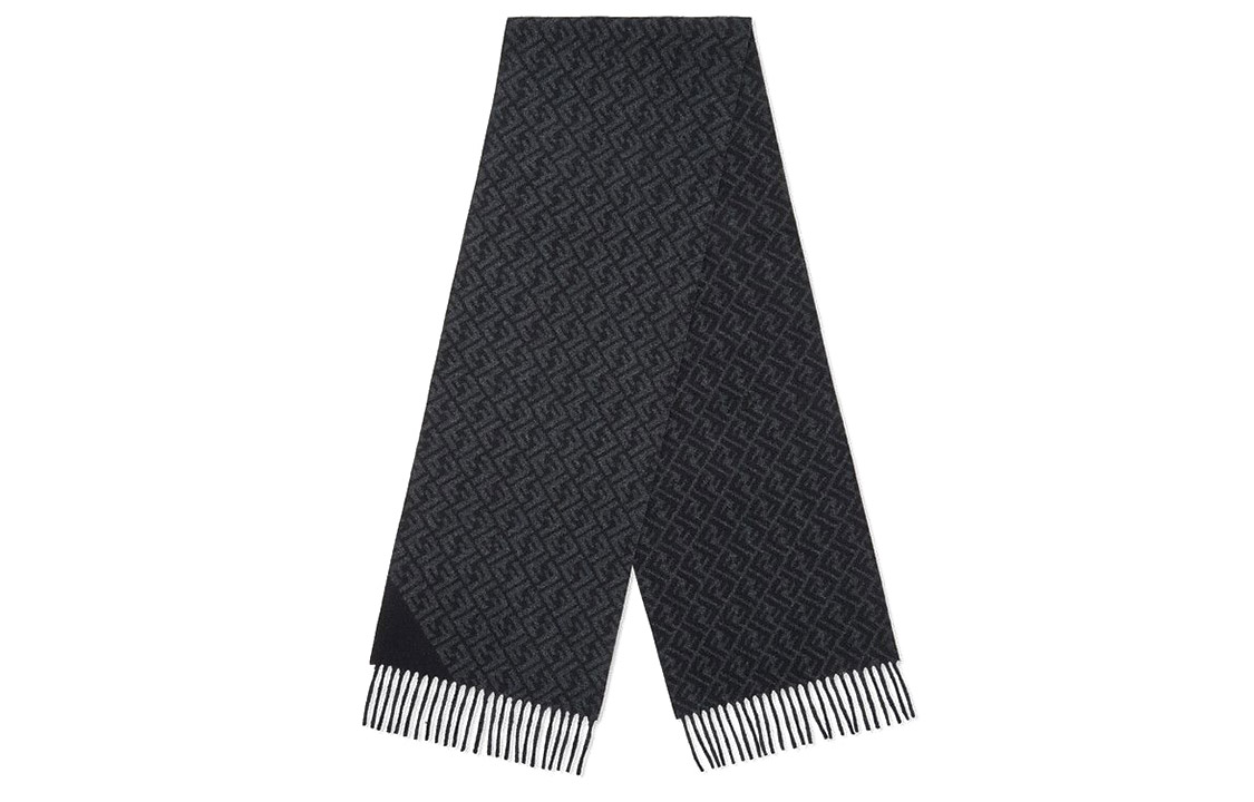 FENDI Black Tassel Logo Wool Scarf FXS124AH85F0UY7