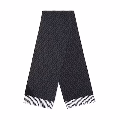 FENDI Black Tassel Logo Wool Scarf FXS124AH85F0UY7