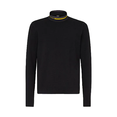 FENDI Black Turtleneck Slim Fit Casual Long Sleeve Sweater. FZY464AH3FF0QA1