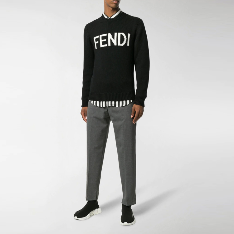 Shop 펜디 블랙 울 로고 모노그램 스웨터 FZZ387A3M3F0QA1