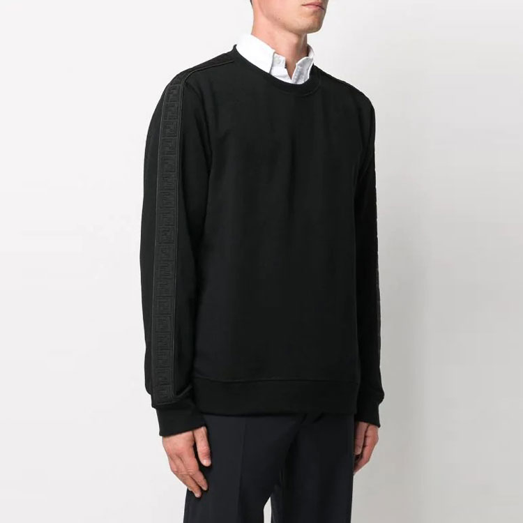 Shop FENDI 黑色羊毛毛衣 FF 图案及条纹. FY0178A2F1F0QA1