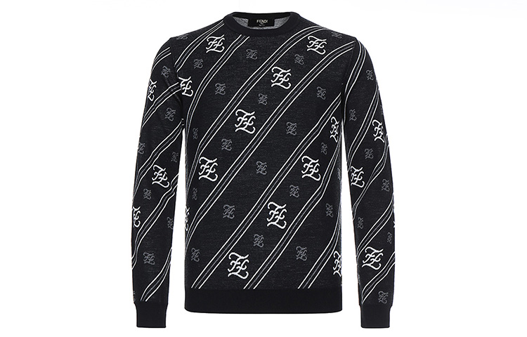 FENDI Black Wool Sweater with Logo Stripes FZY033-AAUF-F0QA1