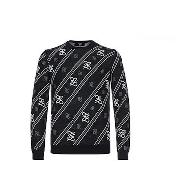 FENDI Black Wool Sweater with Logo Stripes FZY033-AAUF-F0QA1
