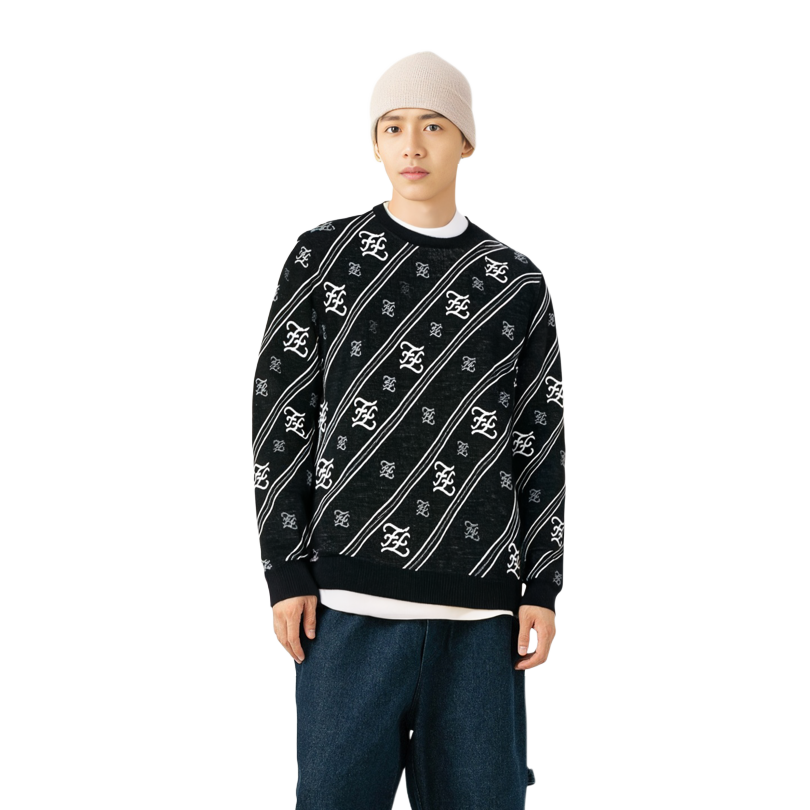 Purchase FENDI 黑色羊毛毛衣附標誌條紋 FZY033-AAUF-F0QA1
