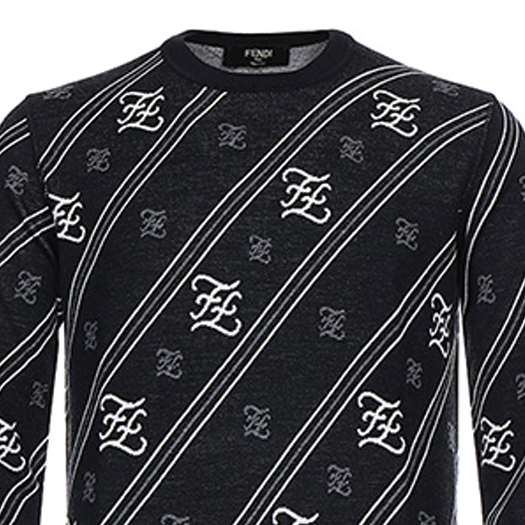 Sizing FENDI 黑色羊毛毛衣附標誌條紋 FZY033-AAUF-F0QA1