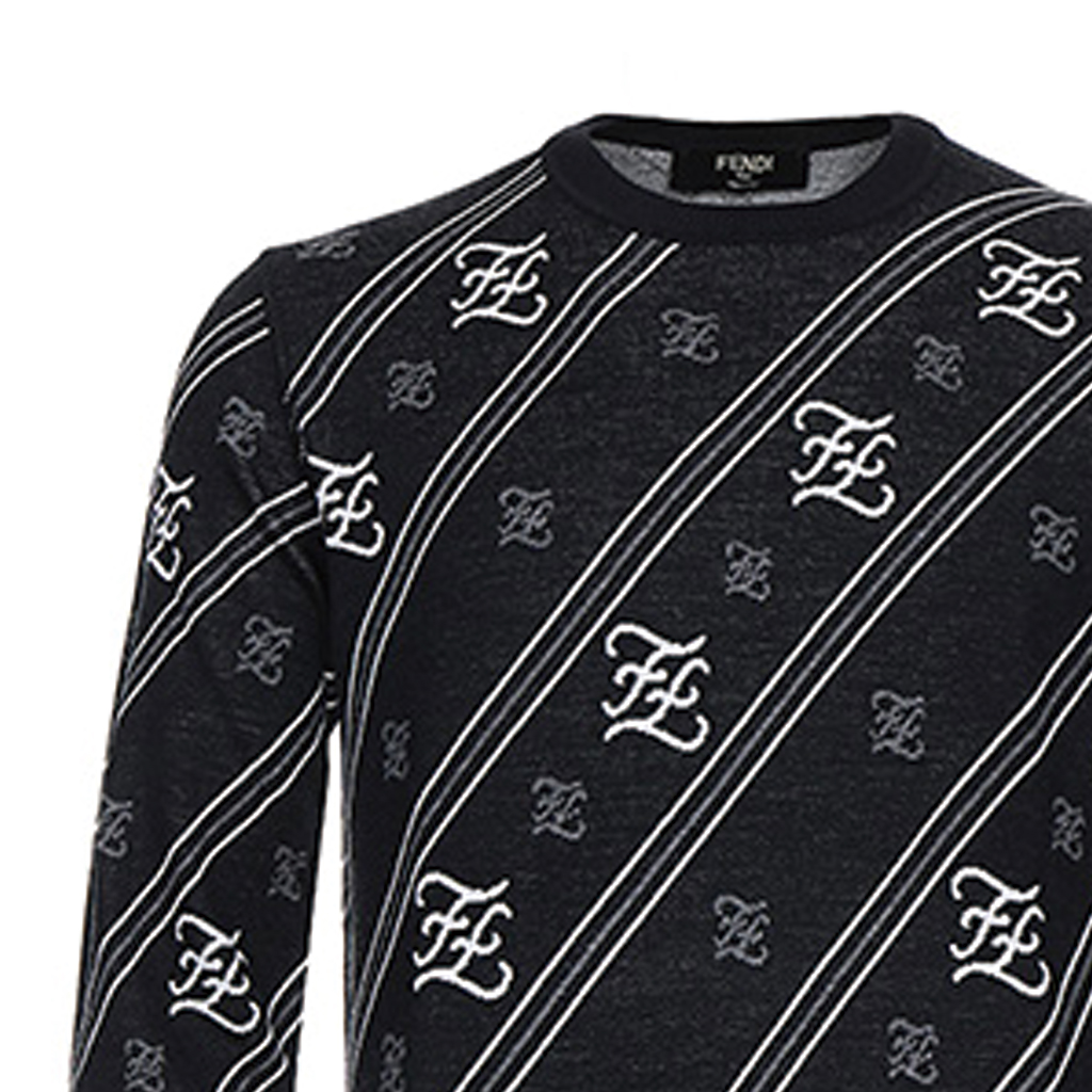 Cheap FENDI 黑色羊毛毛衣附標誌條紋 FZY033-AAUF-F0QA1