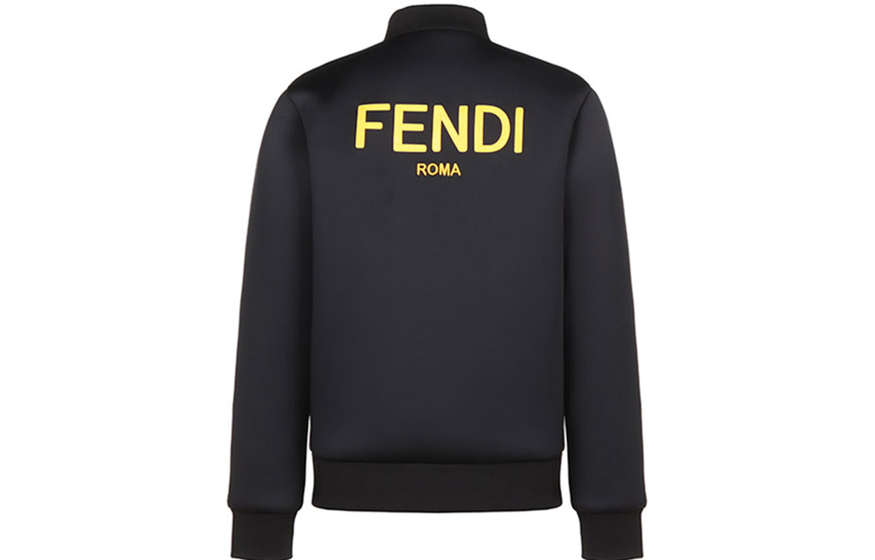 Order FENDI Jaket Hitam Zip-Up dengan Cetakan Logo di Belakang FW0833ADWVF0QA1